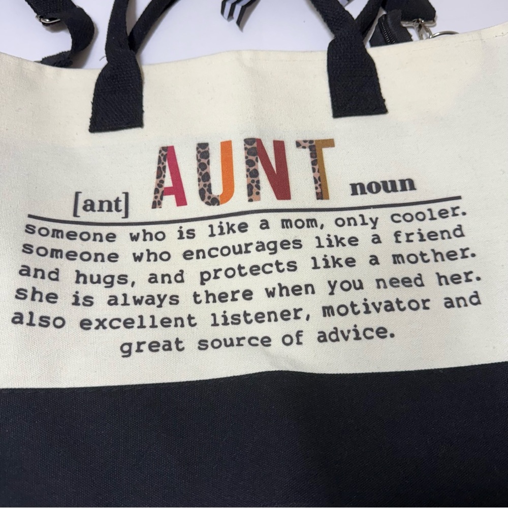 Women’s Black and White Tote Bag with Aunt Definition - Picture 13 of 16